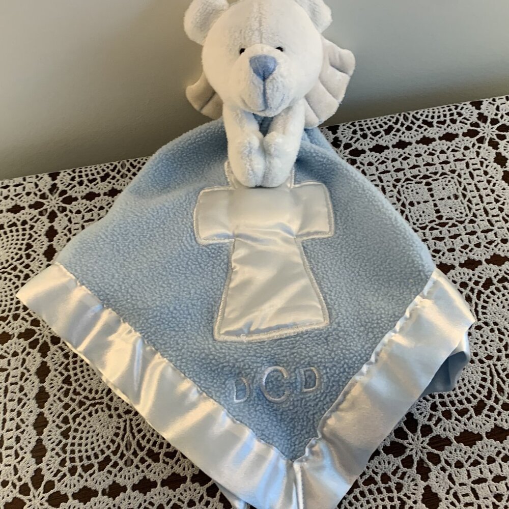 Baby Boom Angel Bear Blue Lovey Baby Security Blanket Soft Soothing Toy 17 Inch